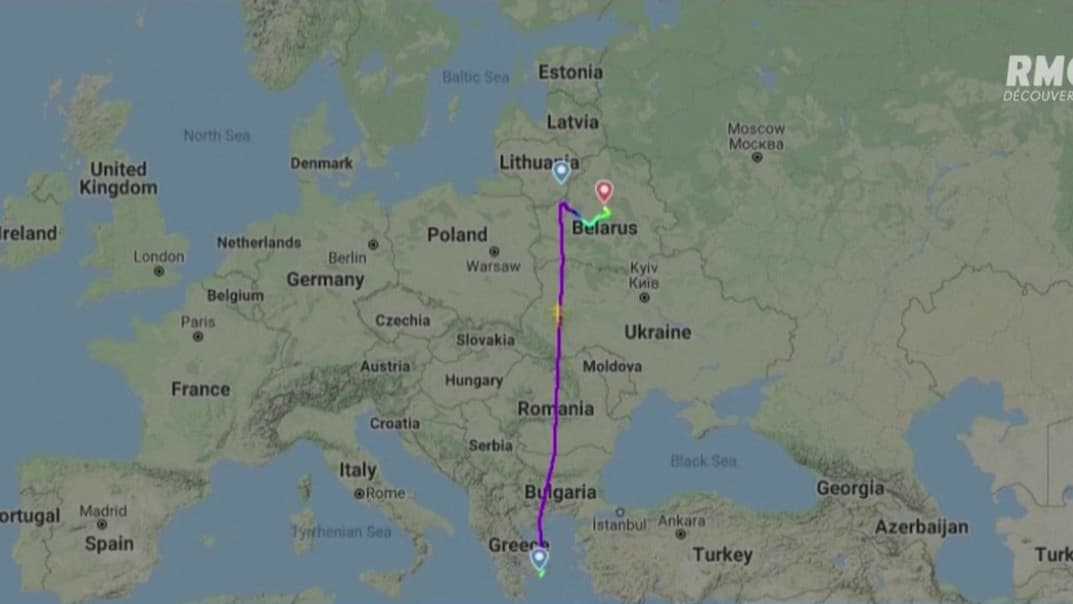 Le trajet du vol Athènes-Vilnius détourné vers Minsk Le trajet du vol Athènes-Vilnius détourné vers Minsk