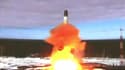 Image du lancement du missile Sarmat diffusée par lre ministère de la Défense russe le 20 avril 2022