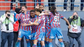 La joie des joueurs de Caen face à Pau le 22 février 2025