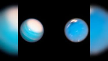 Uranus, à gauche, et Neptune, à droite, photographiées par le télescope Hubble.
