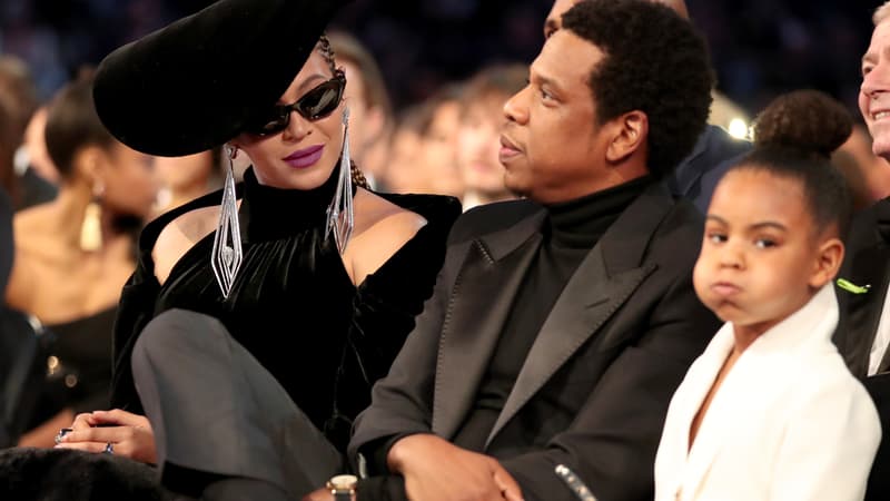Blue Ivy et ses parents Beyoncé et Jay Z lors des Grammy Awards 2018