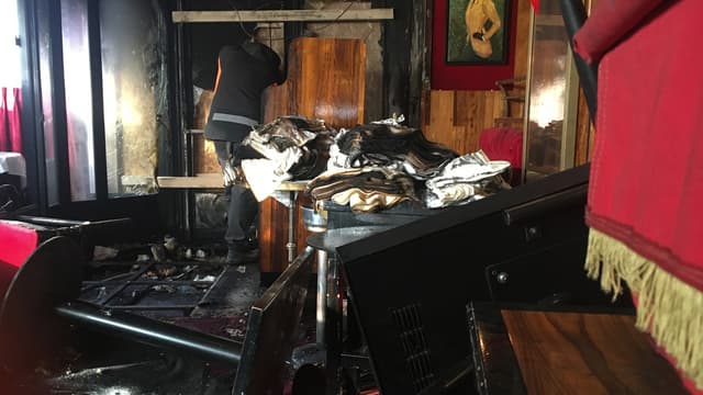 La terrasse intérieure de La Rotonde après l'incendie, le 18 janvier 2020