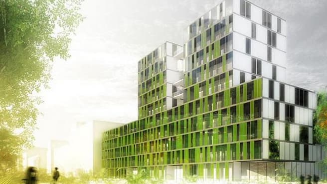 Le projet Symbio 2 lancé par  X-TU Architects vise à cultiver des micro-algues sur les façades des immeubles.
