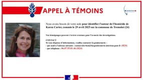 Un appel à témoins a été passé par la gendarmerie de Dordogne dans le cadre de l'homicide de la Britannique Karen Carter. 