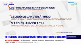 Réforme des retraites: des manifestations nocturnes prévues jeudi dans les Alpes-du-Sud 