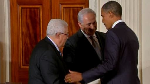 Barack Obama avec Mahmoud Abbas et Benyamin Netanyahou