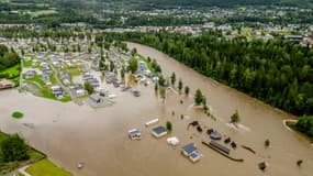 Une vue aérienne de Dokka en Norvège après les inondations, le 9 août 2023.