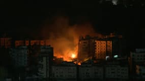 Un ensemble d'immeubles a été détruit dans des frappes israéliennes dans la banlieue sud de Beyrouth ce mercredi 23 octobre 2024
