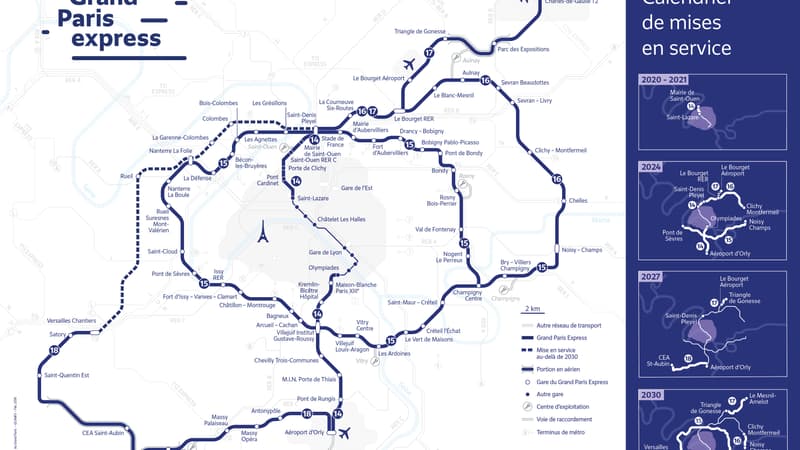 Plan des futures lignes de métro du Grand Paris Express