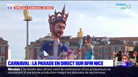 Le char du roi du carnaval de Nice arrive sur la place Masséna