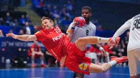 Le Danois Mathias Gidsel face au Portugal en demi-finale du Mondial de hand le 31 janvier à Oslo