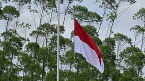 Le drapeau indonésien hissé lors d'une cérémonie au "point zéro" de la future capitale indonésienne, dans la province de Kalimantan oriental, le 17 août 2022 (photo d'illustration).