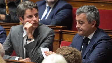 Gabriel Attal et Gérald Darmanin le 29 octobre 2024 à l'Assemblée nationale