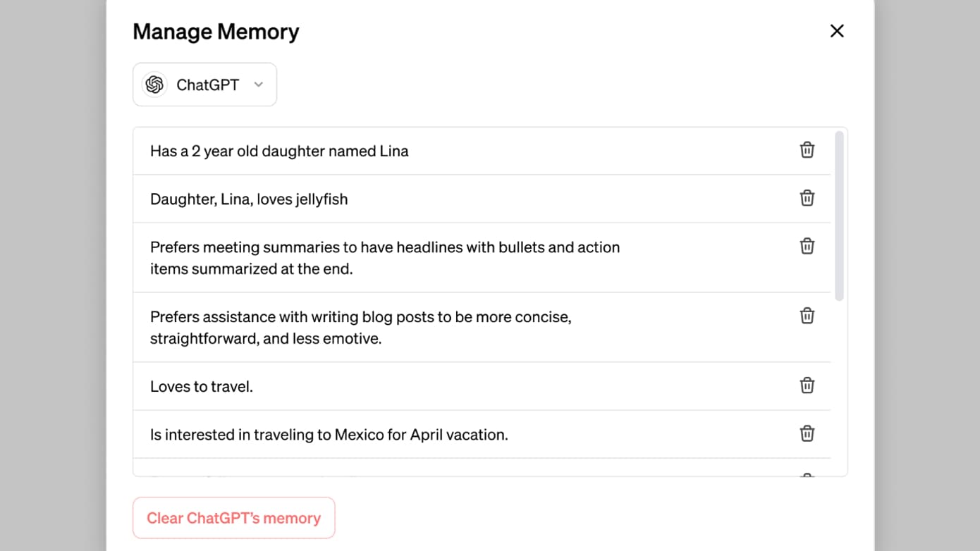 L'option "Memory with ChatGPT" L'option "Memory with ChatGPT"