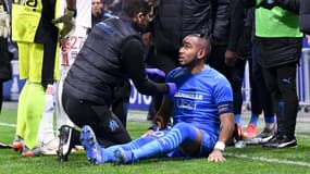 Dimitri Payet après avoir reçu une bouteille plastique sur la tête à Lyon, le 21 novembre 2021
