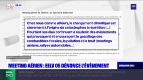 Meeting aérien Gap-Tallard : EELV 05 dénonce la pollution de l'évènement 