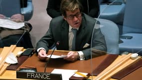 L'ambassadeur français à l'ONU, Nicolas de Rivière, lors d'une réunion d'urgence du Conseil de sécurité sur la situation en Ukraine, le 21 février 2022 à New York