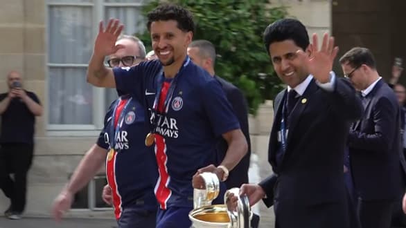 Marquinhos et Nasser Al-Khelaïfi arrivant à l'Elysée, 1er juin 2025