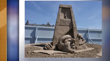 Sculpture de sable réalisée par l'artiste Johannes Hogebrink au festival de Weston-super-Mare, le 14 mai 2019