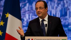 François Hollande s'exprimant le 12 décembre à Sao Paulo au Brésil