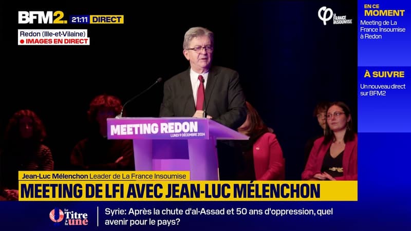 Jean-Luc Mélenchon évoque la motion de censure lors de son meeting à Redon