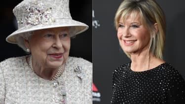 La reine Elizabeth II, l'actrice Olivia Newton-John