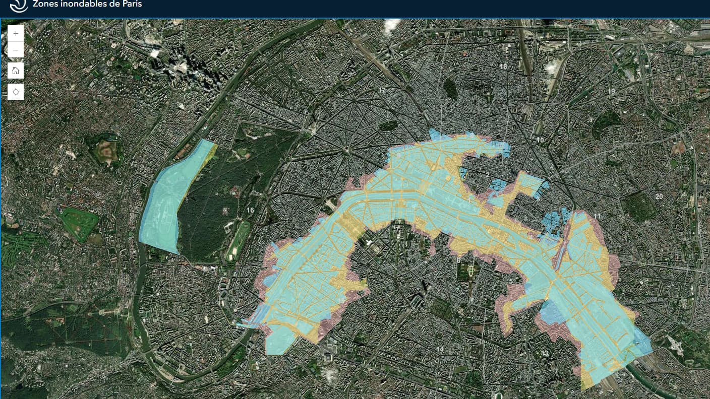 Carte des zones inondables à Paris.
