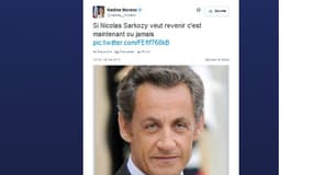 L'appel de Nadine Morano à Nicolas Sarkozy sur twitter