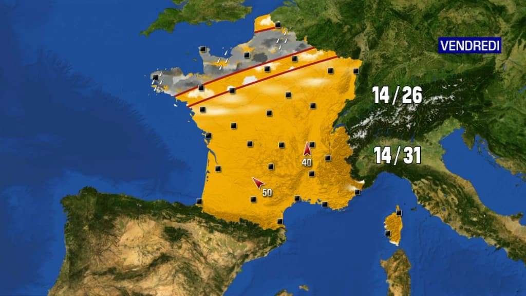 Carte de France pour la journée de vendredi.