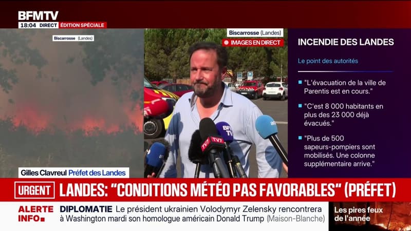 Incendie dans les Landes: l'évolution des conditions météo "n'est pas favorable", affirme Gilles Clavreul, préfet des Landes