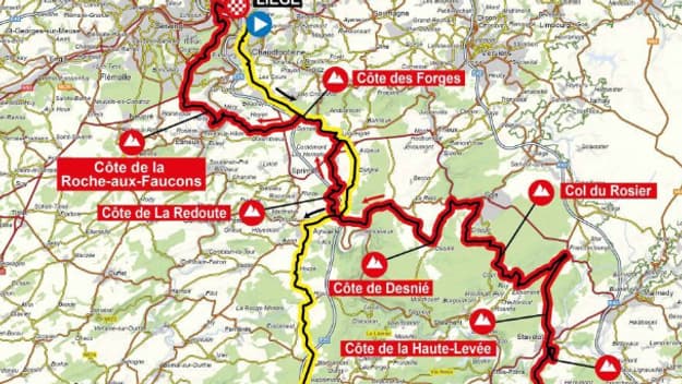 La carte du parcours de Liège-Bastogne-Liège 2025 La carte du parcours de Liège-Bastogne-Liège 2025