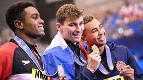 Mondiaux de natation : Maxime Grousset, sur le podium après son titre mondial sur 100m papillon le 29 juillet 2023
