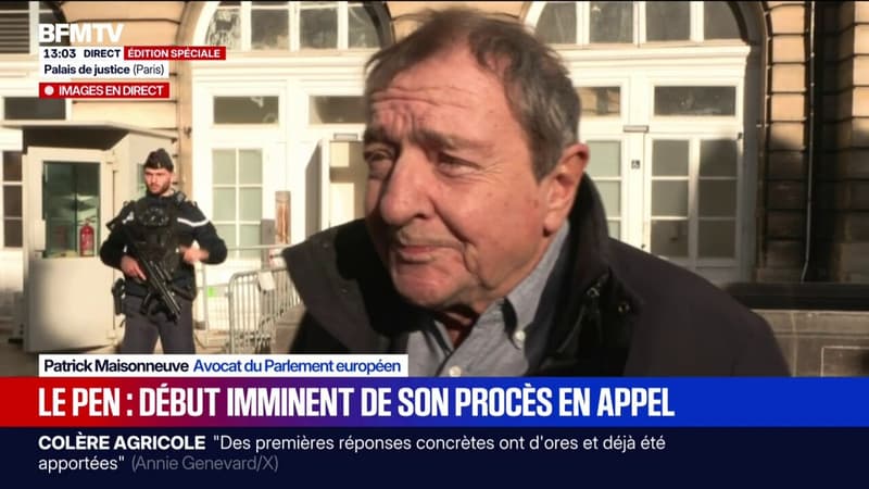 Procès en appel du RN: Patrick Maisonneuve, avocat du Parlement européen, souhaite la confirmation de "la condamnation pour détournement de fonds publics"