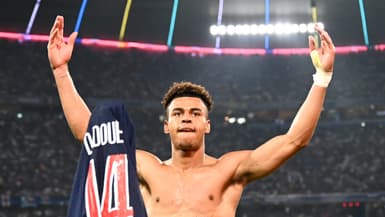 Désiré Doué buteur avec le PSG lors de la finale de la Ligue des champions face à l'Inter Milan, le 31 mai 2025.