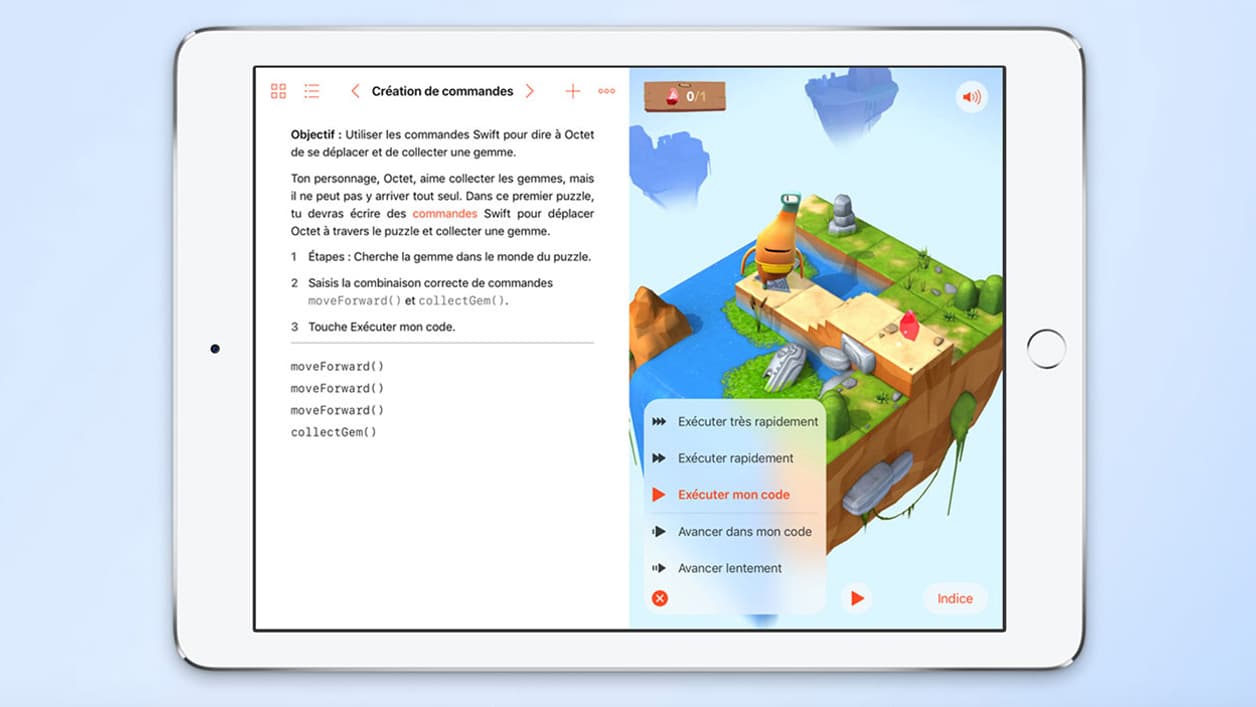L'interface de l'application Swift Playgrounds
