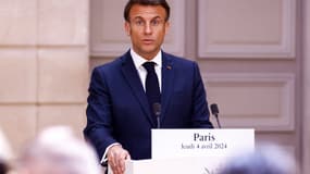 Emmanuel Macron le 4 avril 2024 lors d'une prise de parole à l'Élysée