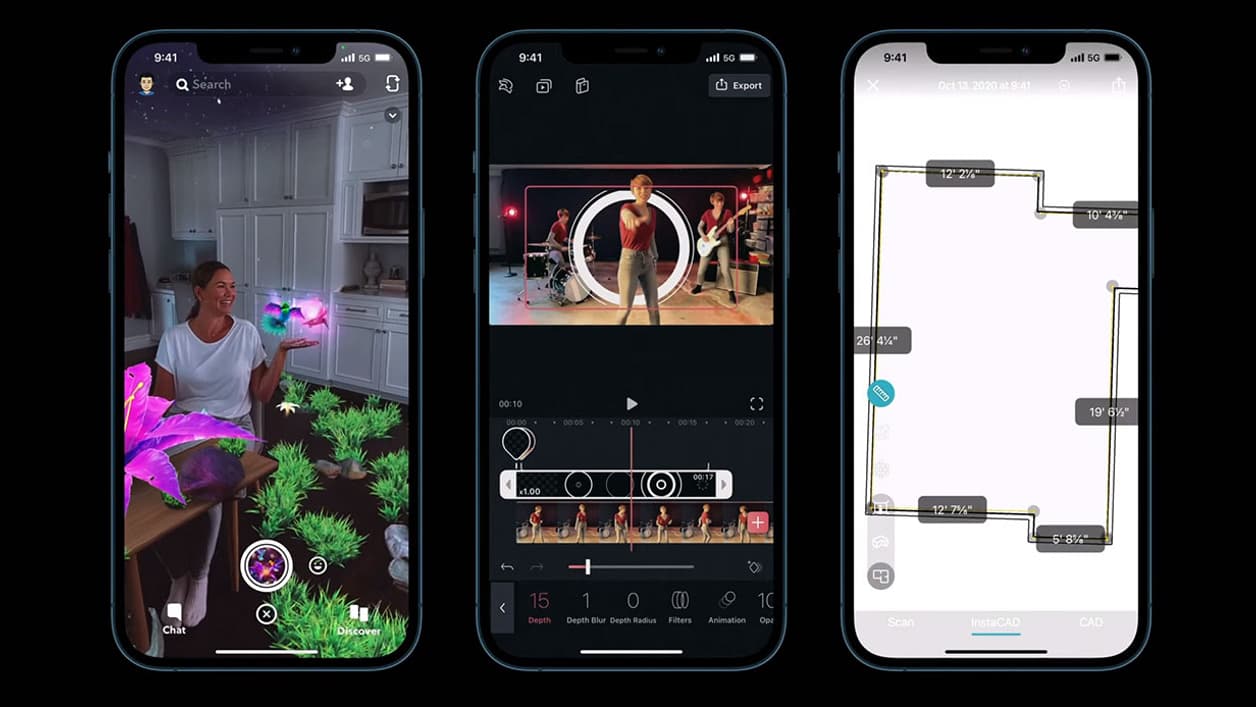 Captures d'écran de fonctions permises grâce au capteur LiDAR de l'iPhone 12 Pro