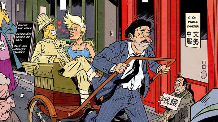 Un chinois en tenue coloniale visite un Paris asiatisé à la Une de Fluide Glacial