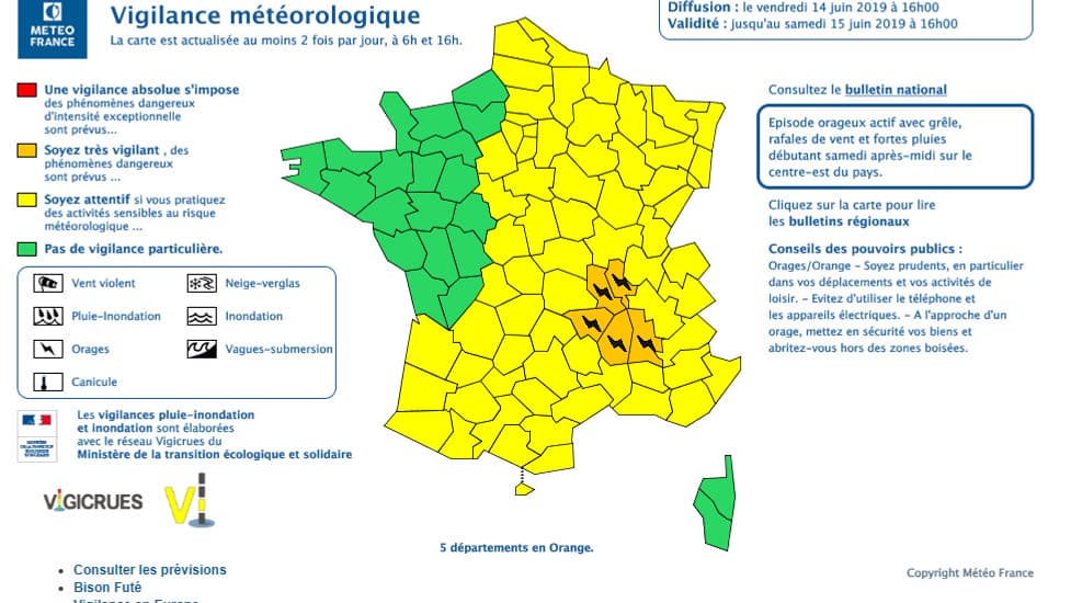Cinq départements en vigilance orange orages Cinq départements en vigilance orange orages