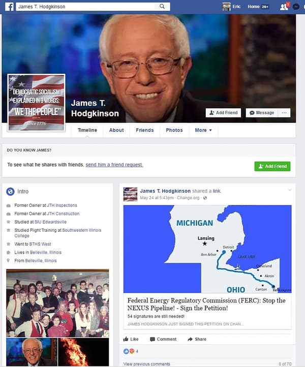 La page Facebook de James Hodgkinson. La page Facebook de James Hodgkinson.