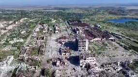 Vue aérienne de Tchassiv Iar diffusée par l'armée russe le 31 juillet 2025