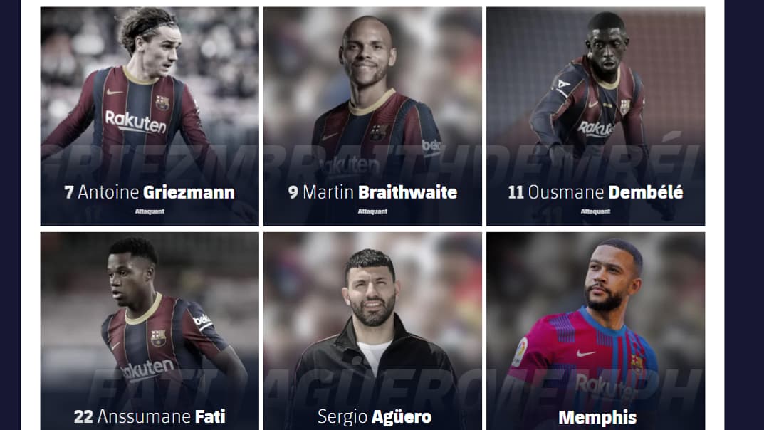 Les attaquants sur le site officiel du Barça