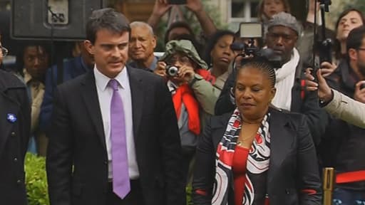 Christiane Taubira et Manuel Valls, samedi, lors d'une cérémonie en mémoire des luttes contre l'esclavage.