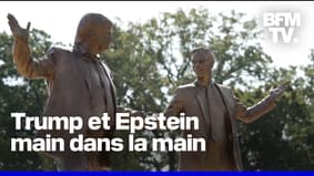  Une statue satirique met en scène Donald Trump et Jeffrey Epstein main dans la main devant le capitole 