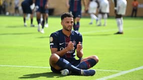 Gonçalo Ramos rend hommage à Diogo Jota en reprenant sa célébration après son but lors de PSG-Real Madrid (4-0, Coupe du monde des clubs), le 9 juillet 2025
