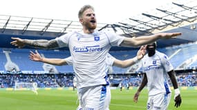 Gaëtan Charbonnier, l'avant-centre de l'AJ Auxerre, le 7 mai 2022.