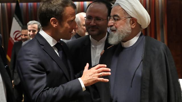 Emmanuel Macron et Hassan Rohani, le 27 septembre 2019, au siège de l'ONU.
