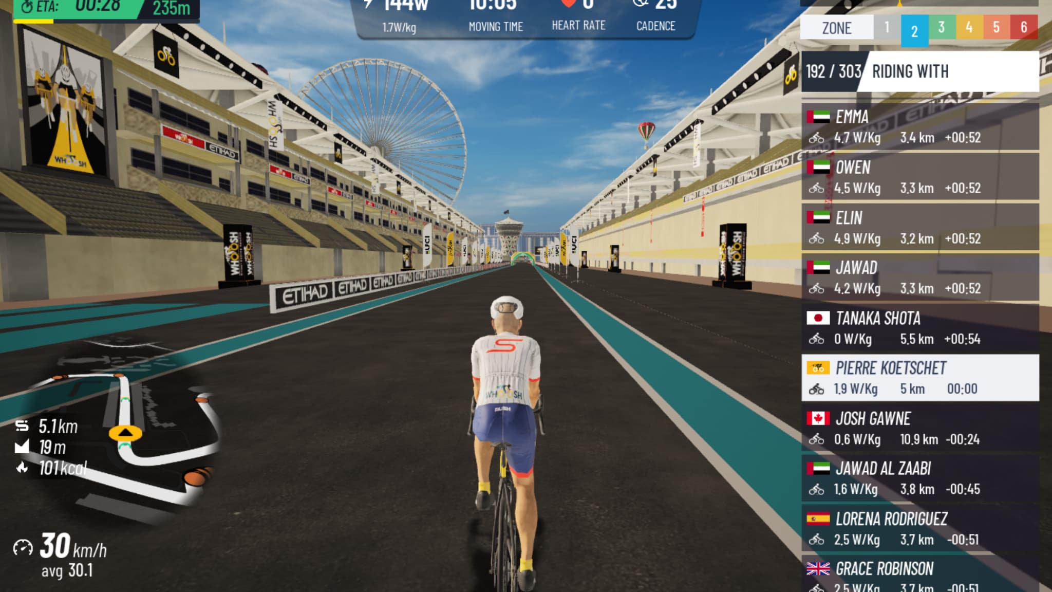 Dans MyWoosh, vous pouvez pedaler sur le circuit de Formule 1 de Yas Marina, à Abou Dhabi Dans MyWoosh, vous pouvez pedaler sur le circuit de Formule 1 de Yas Marina, à Abou Dhabi