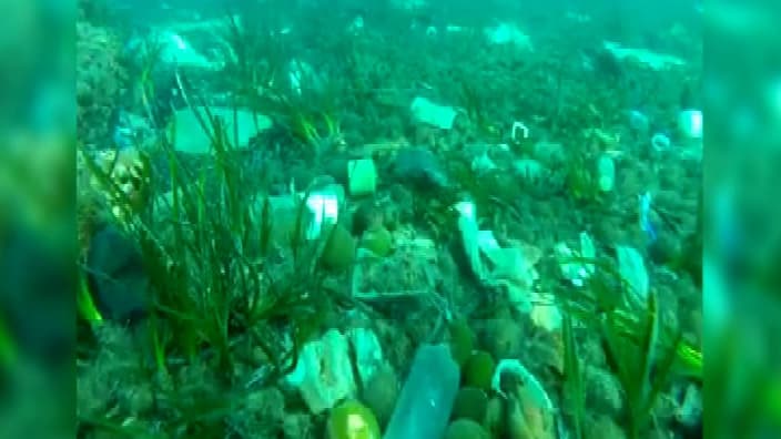 La vidéo de Laurent Lombard montre les fonds marins de Cannes pollués par de nombreux déchets.