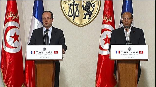 François Hollande lors d'une conférence de presse commune avec Moncef Marzouk le 4 juin à Tunis.
